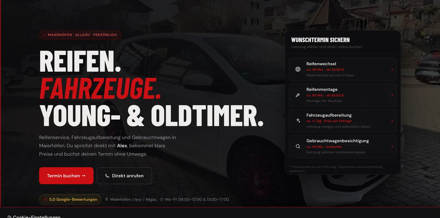 Startseite der Website von Rief Fahrzeuge auf dem Desktop